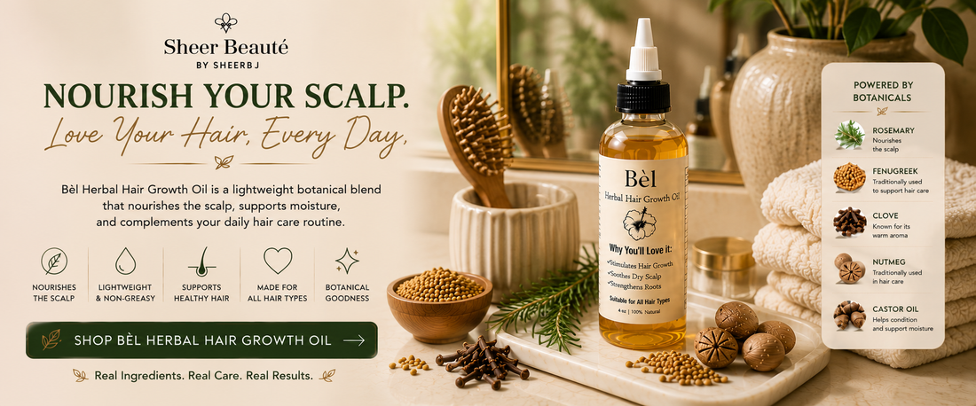 Daily hair care routine for fine natural hair — Sheer Beauté editorial image showing lightweight care for fine strands.
