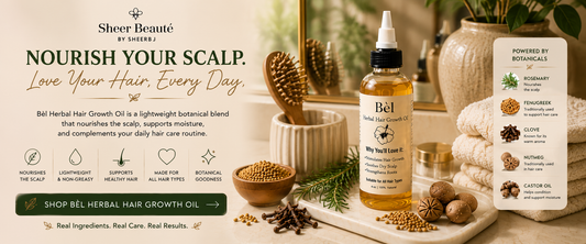 Daily hair care routine for fine natural hair — Sheer Beauté editorial image showing lightweight care for fine strands.