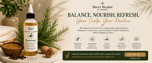 Managing an oily scalp without over-washing — Sheer Beauté editorial image showing balanced scalp care.
