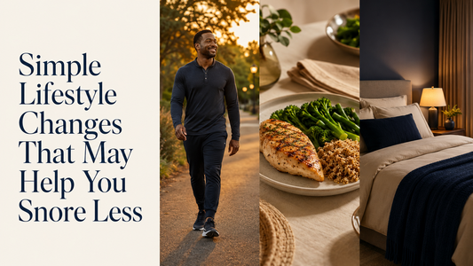 Wellness flat lay with a water bottle, fresh vegetables and a yoga mat, representing the daily lifestyle habits that may help reduce snoring