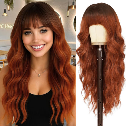 Side-by-side comparison of a woman with long wavy hair and a wig on a mannequin head.Hair WigHair Loss Solutions,Women's Hair Wig,Wig for Women
,Chemo Wig,Best Hair Wig,Human Hair Wig,Cosplay Wig,Costume Wig,Wig for Hair Loss