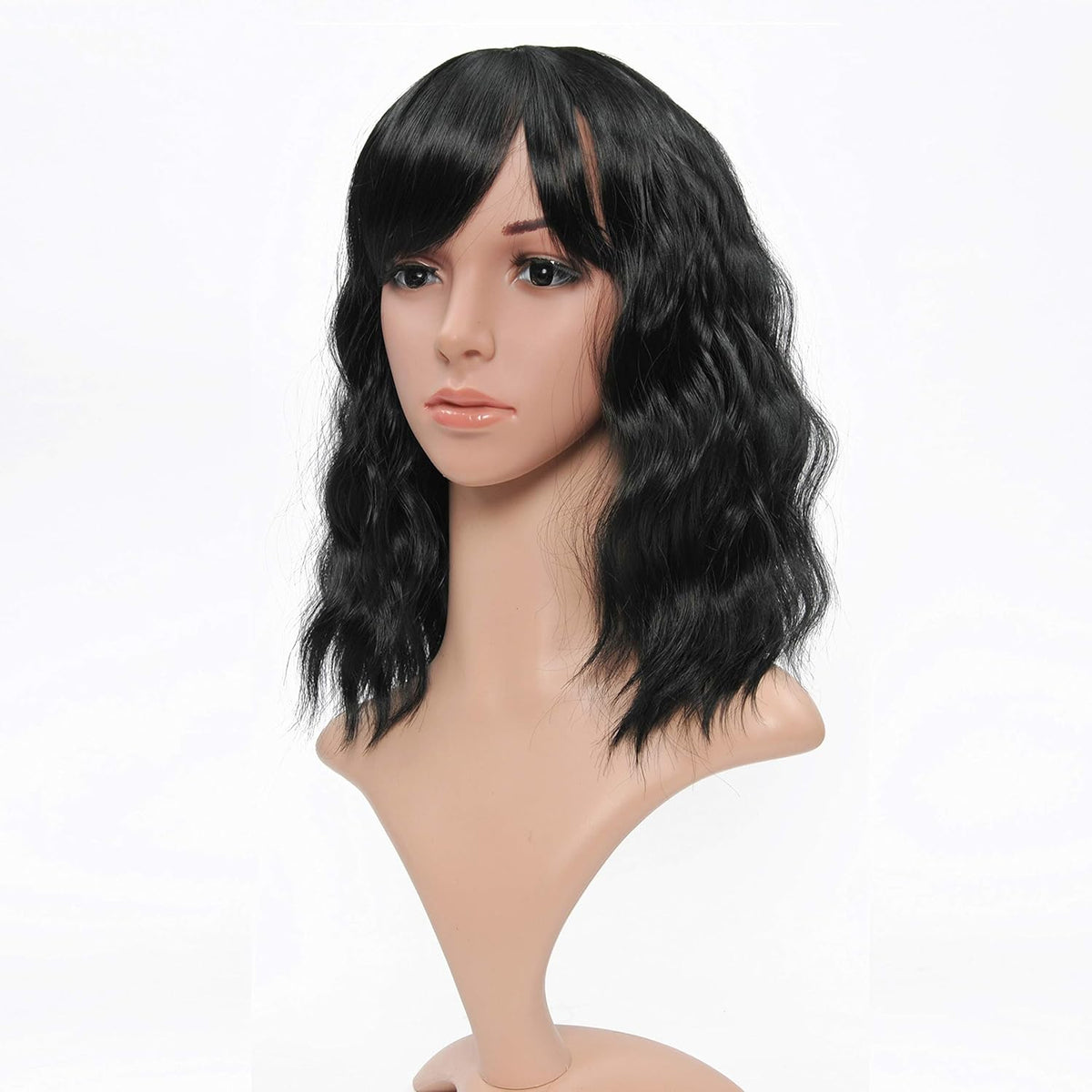 Colored Short Bob Wavy Wig with Air Bangs from Sheer Beauté — wavy bob texture.