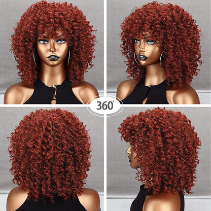 Curly Ginger Wig for Women, Afro Auburn Wigs 70s for Women, Afro Curly Wigs Natural Looking for Daily Cosplay