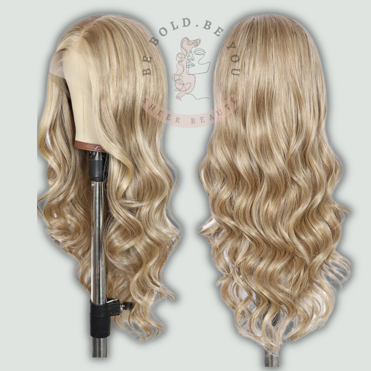 Long Wavy Lace Front Synthetic Wig from Sheer Beauté — highlight milk tea blonde colourway.
