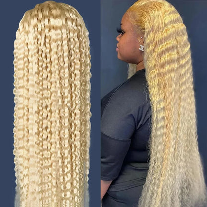 Brazilian deep wave 13x6 hd lace frontal human hair wig for women 30 40 inch 613 honey blonde curly cheap wigs