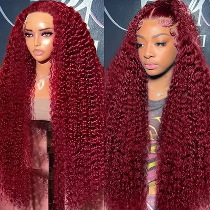 99J Burgundy Deep Wave Human Hair Wig from Sheer Beauté — main product image.