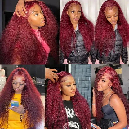 99J Burgundy Deep Wave Human Hair Wig from Sheer Beauté — back view.