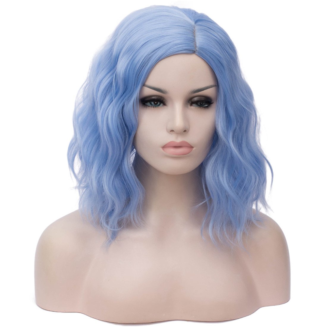 blue wig HAIR Synthetic Curly Bob Wig with Bangs Short Bob Wavy Hair Wigs Wine Red Color Wigs for Women Bob Style Synthetic Heat Resistant Bob Wigs.