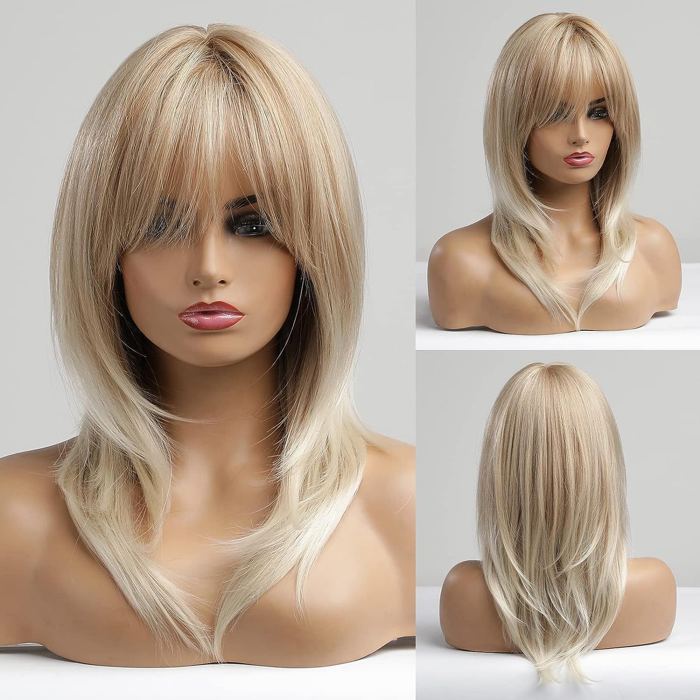 Synthetic Ombre Layered Wig with Bangs from Sheer Beauté — blonde mixed colourway.