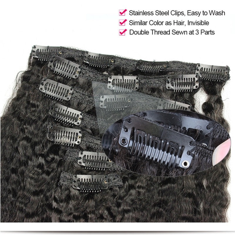 4B 4C Afro Kinky Curly Clip In 100% Mongolian Human Hair Extensions